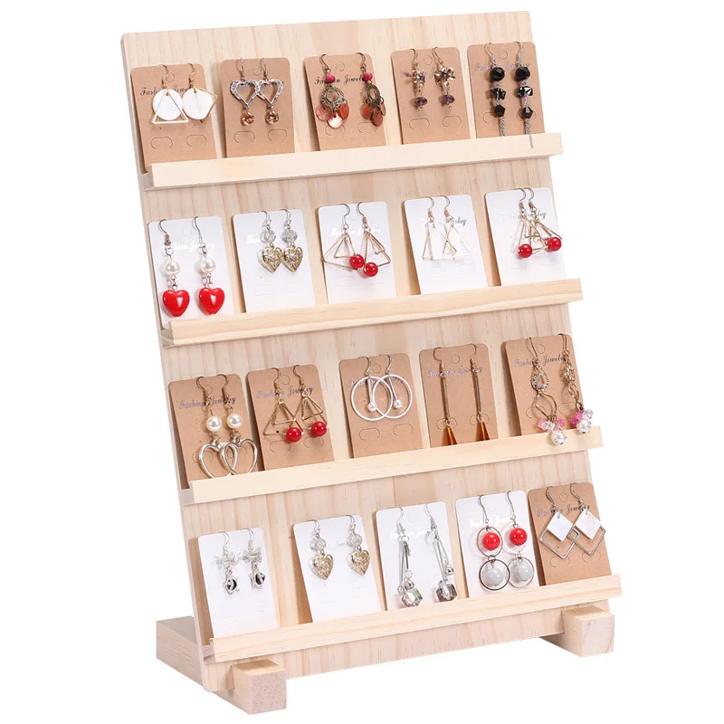 Wooden Jewelry Display Stand Desk Counter Nail Enhancement Storage Rack Multi Layer Earrings Bracelets Vertical Display Board