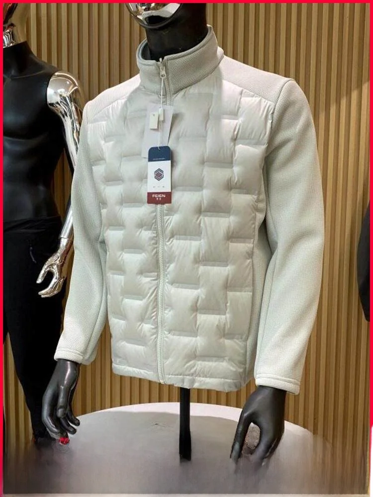 

Lightweight Design down Jaet Men's Outdoor Winter White Du down Stand Collar Zipper Sle 3D Windproof Poly Fiber