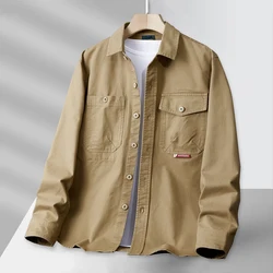 Men's 100% Cotton Multi-Pocket Safari Shirt Long Sleeve Casual Solid Color Button Down Shirts Breathable Hiking Work Cargo Shirt
