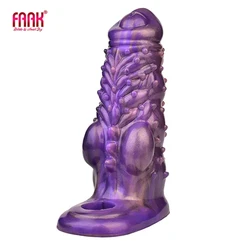 FAAK Silicone Fantasy Penis Sleeve Stretchable Sheath Sex Toys For Men Cock Enlargement Bumpy Hollow Dildo With Anti-drop Ring