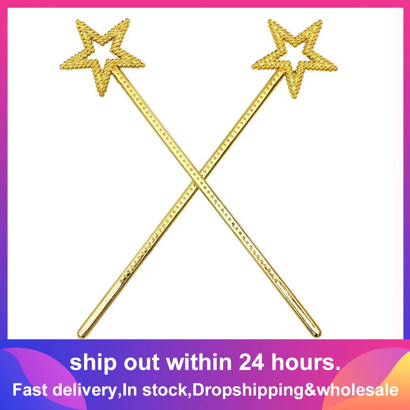 

Fairy Wand 13 Inches Golden Silver Angel Star Magic Wand Five-Pointed Star Princess Magic Fairy Cane For Girls Stage Elf Cost