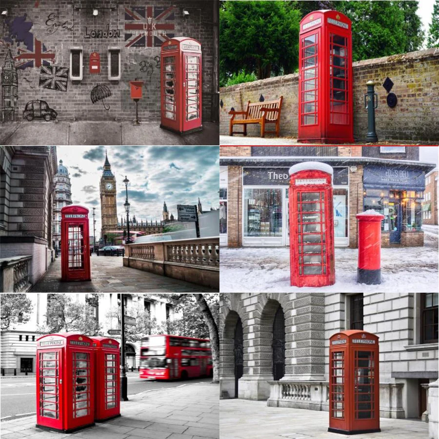 Фон для фотосъемки старая телефонная будка Биг Бен Лондон город улица живописный фон портрет съемка баннер интерьер Декор плакат