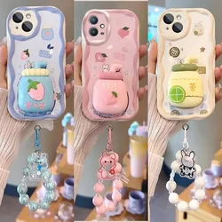 3D Pink Peach Holder Stand Bracelet Chain Case for Samsung Galaxy A34 A55 S24 Ultra S22 S23 Plus  A13 A54 A53 Cover Soft Capa