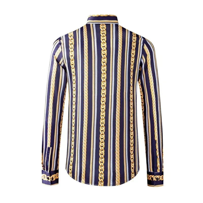 New Arrival Fashion High Quality Spring Vintage Stripe Print Long Sleeve Men's Shirt plus Size M L XL 2XL 3XL 4XL