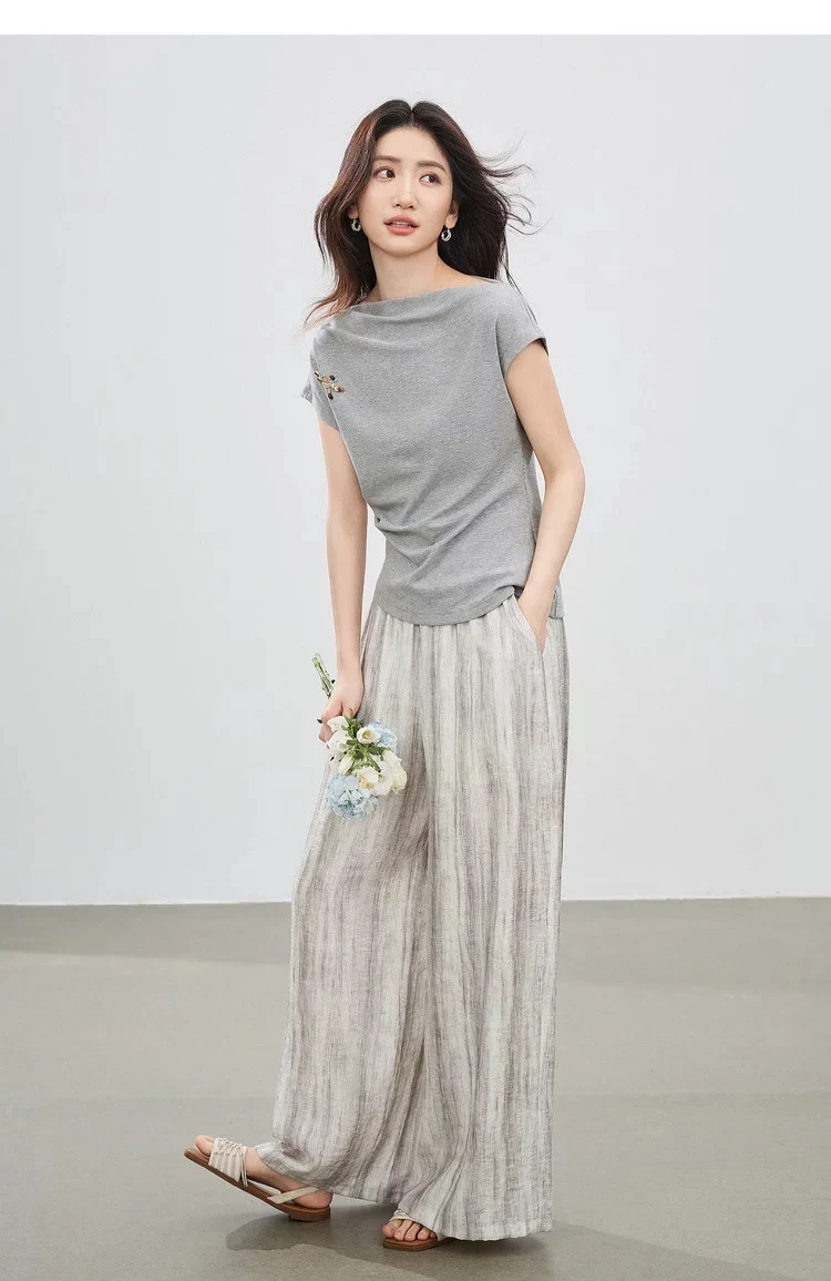SENTUBILA 2026 Sommer-Damenanzug Zweiteiliges Hosen-Set Lässiges Baumwoll-T-Shirt Leinen-Hose mit Weitem Bein Damenbekleidung 162ZL6840 – Detail 26