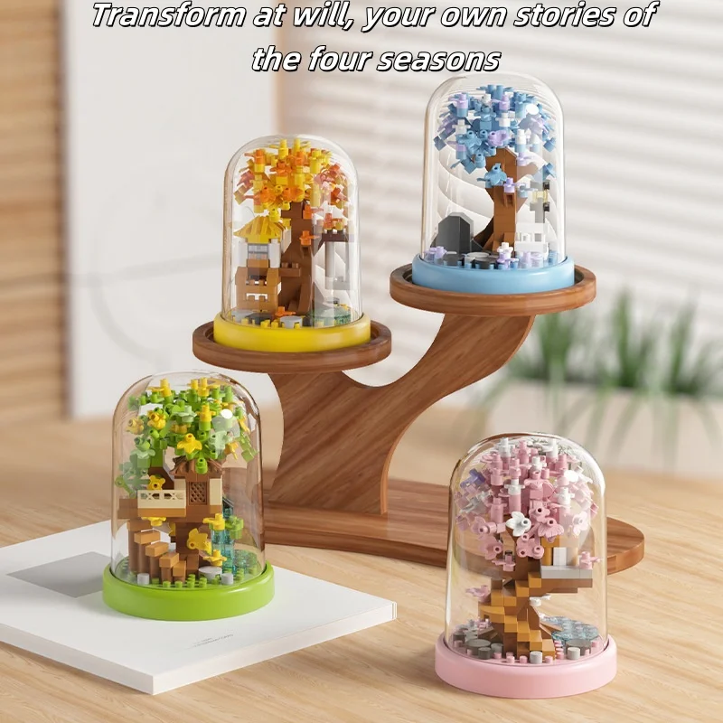 100+PCS Four Seasons Tree Building Blocks Toy, Dustproof Tra