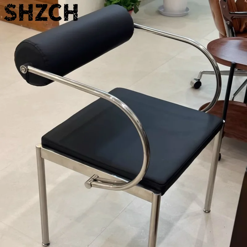Vintage Designer Dining Chair with Stainless Steel Frame Study Room Seat Bedroom Dressing Table Makeup Stool Home Kitchen Chairs