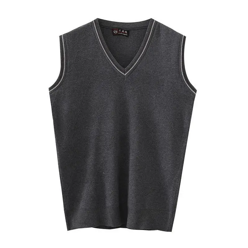 Woolen Vest Middle-aged Men's Tight Fitting Base Knitted Sweater Vest Business Solid Color Dad Outfit