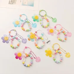 New creative colorful sunflower keychain pendant small fresh round ball chain love rainbow Lady Women Girls Accessories Jewelry