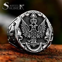 double eagle emblem russian stainless steel engrave jewelry for men fashion high quality coat of arms of the Signet biker Ring