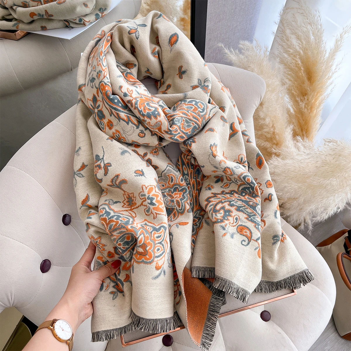 Neue Winter Eleganz Kaschmir Schal Frauen Paisley Zwei-Seitige Schal Weibliche Pashmina Luxus Marke Poncho Dicke Decke Warme Bufanda – Detail 14