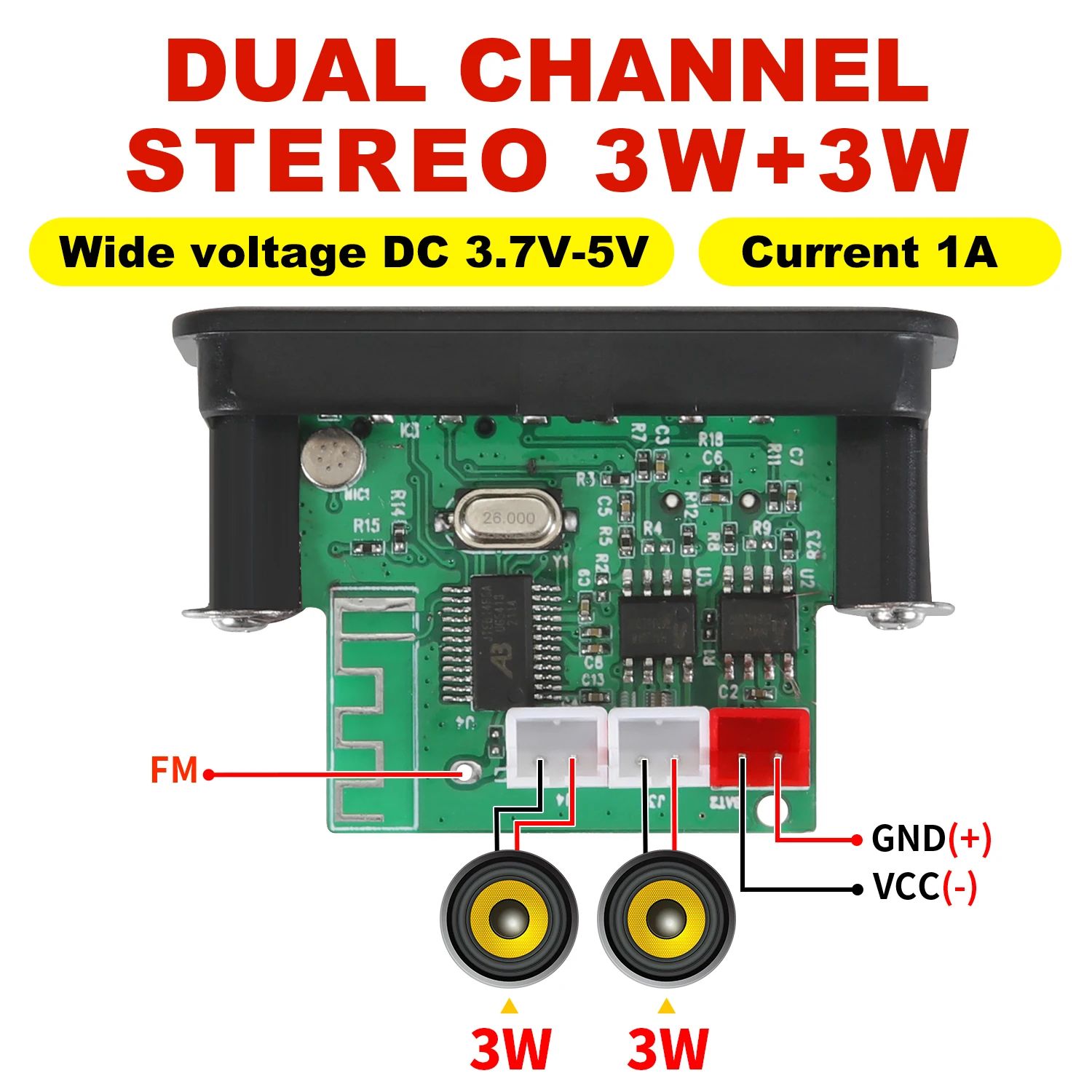 6W Bluetooth Amplifier MP3 Decoder Board Microphone Car Mp3 Player USB Record FM Radio AUX for Speaker Handsfree Audio DIY