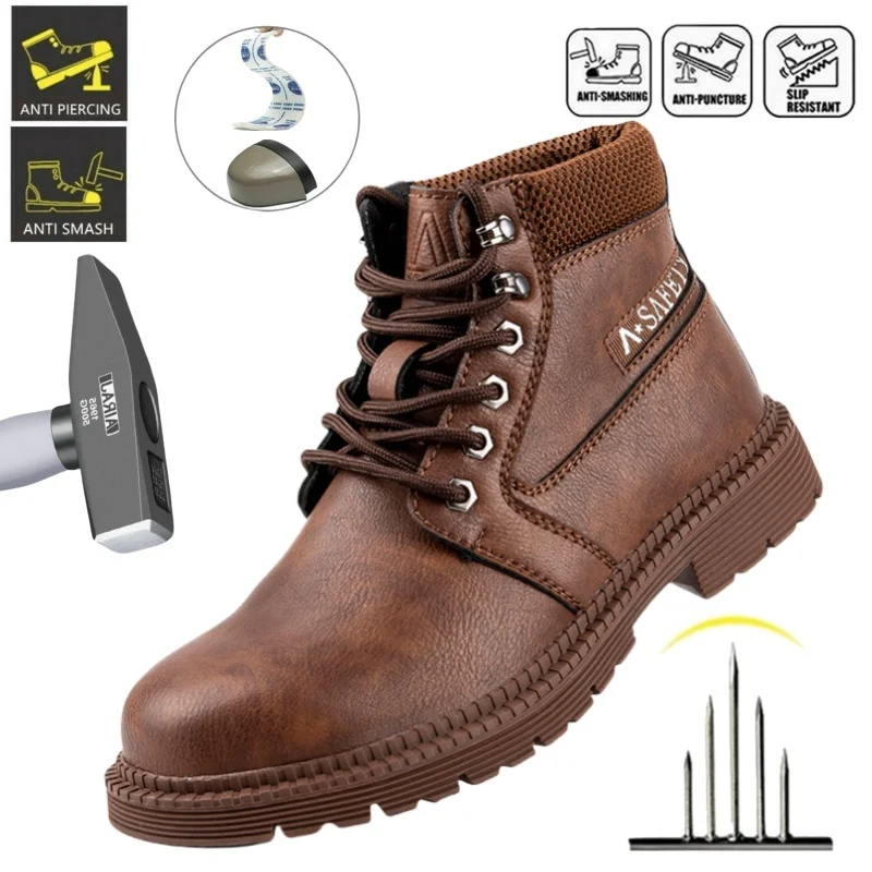 Bottes imperméables chaussures de sécurité pour hommes avec bout en acier Anti-crevaison Anti-écrasement hommes baskets de travail en plein air chaussures de travail de Construction