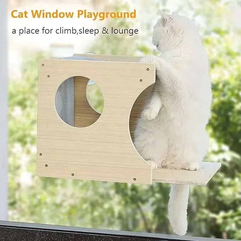 Foldable Cat Hammock with Powerful Suction Cups for Window Sill Door Mount Pet Resting Bed Shelf Box Design Convenient Home