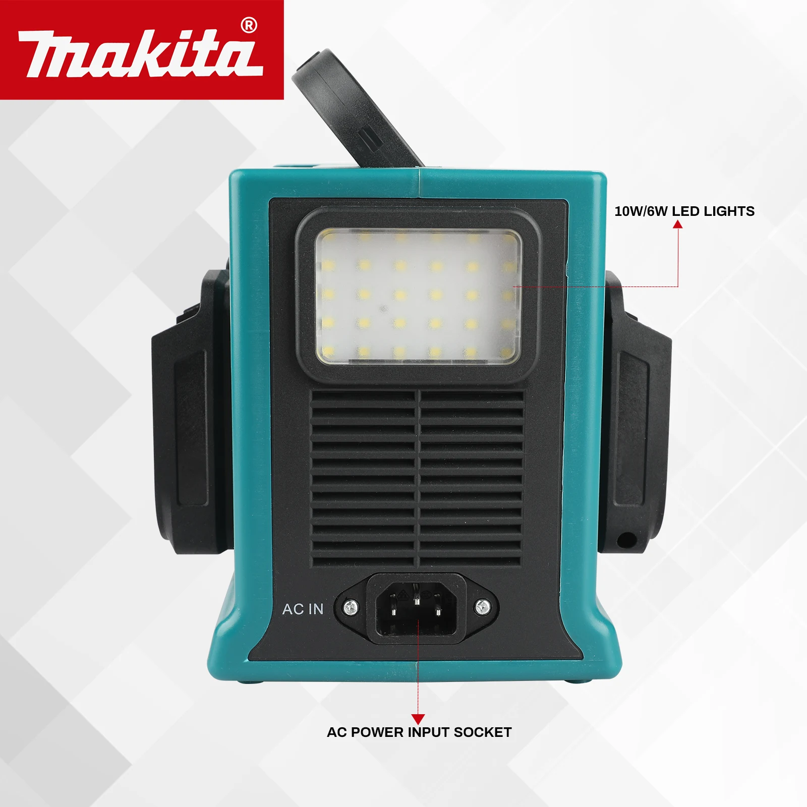 ﻿   Makita 330W fuente de alimentación portátil inversor 220V luz LED de trabajo lámpara de foco luz de Camping inversor de batería portátil