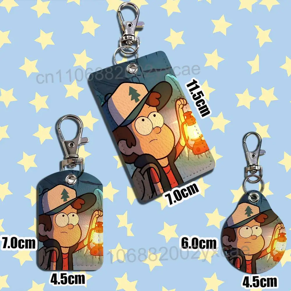 Bill Cipher Dipper Gravity Falls Rectangle ID Card Case Keychain Access Card Bag Tag Ring Leather