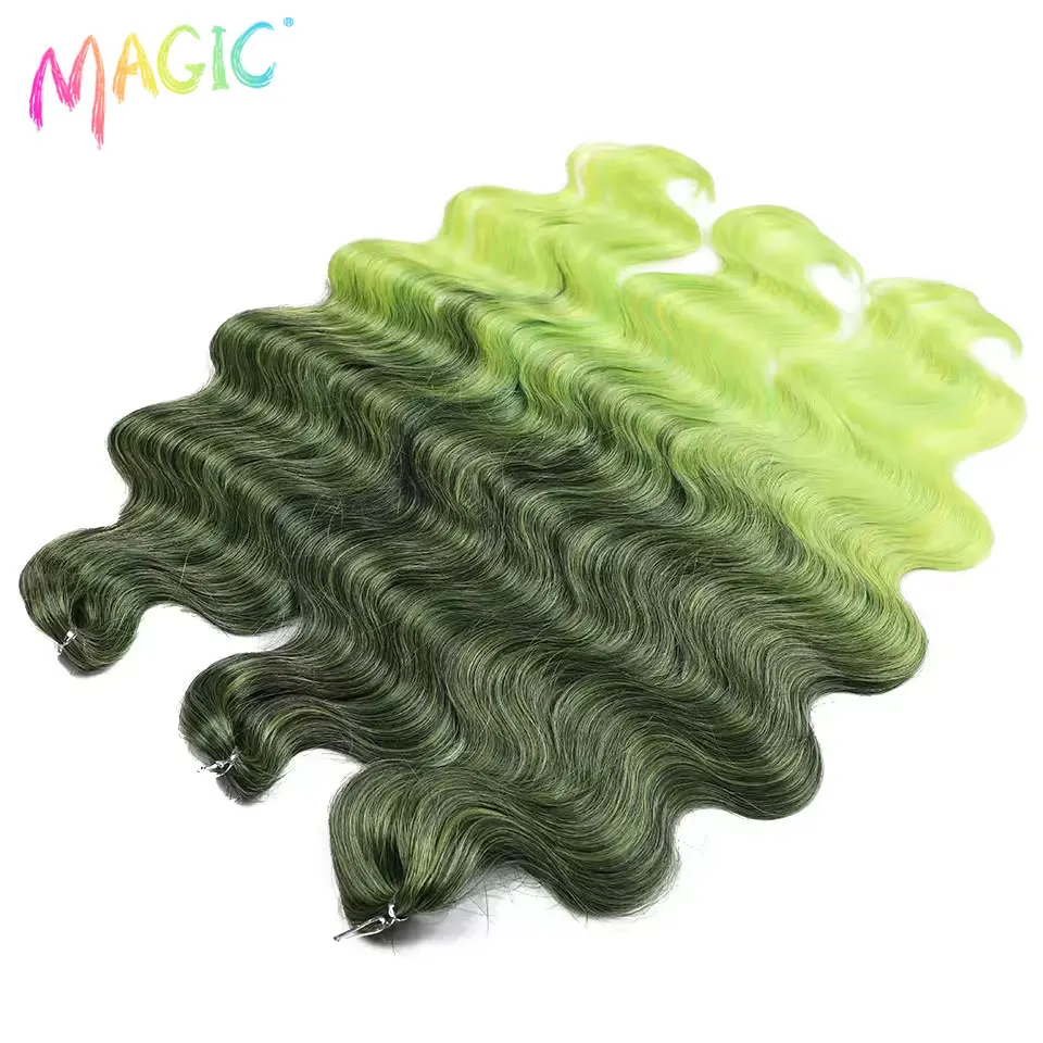 Magic Hair Body Wave Crochet Hair 24 Inch Soft Long Synthetic Hair Braids Ponytail Extensions Ombre Blue Green Hair Extensions