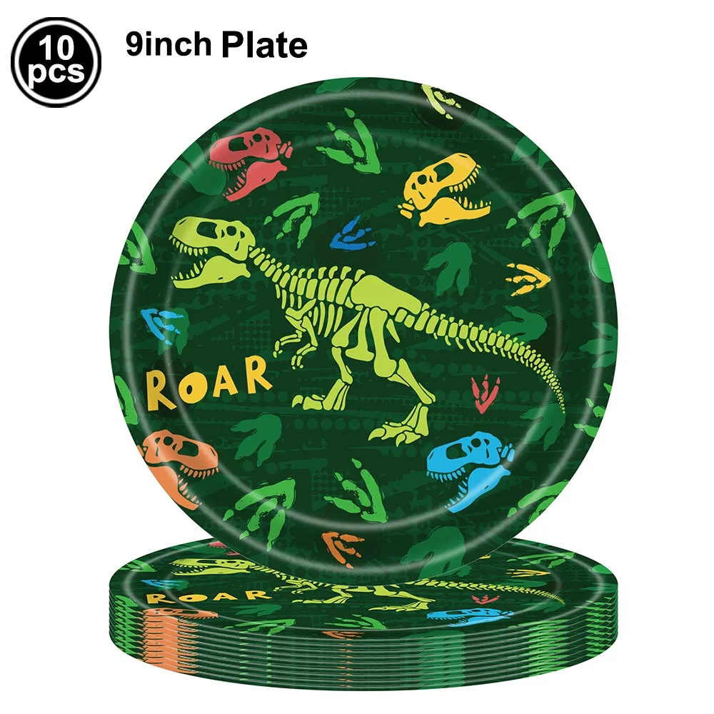 Dinosaur Theme Disposable Tableware Paper Plates Cups Napkins Tablecloth Banner  Boys Dinosaur Birthday Party Decor Supplies