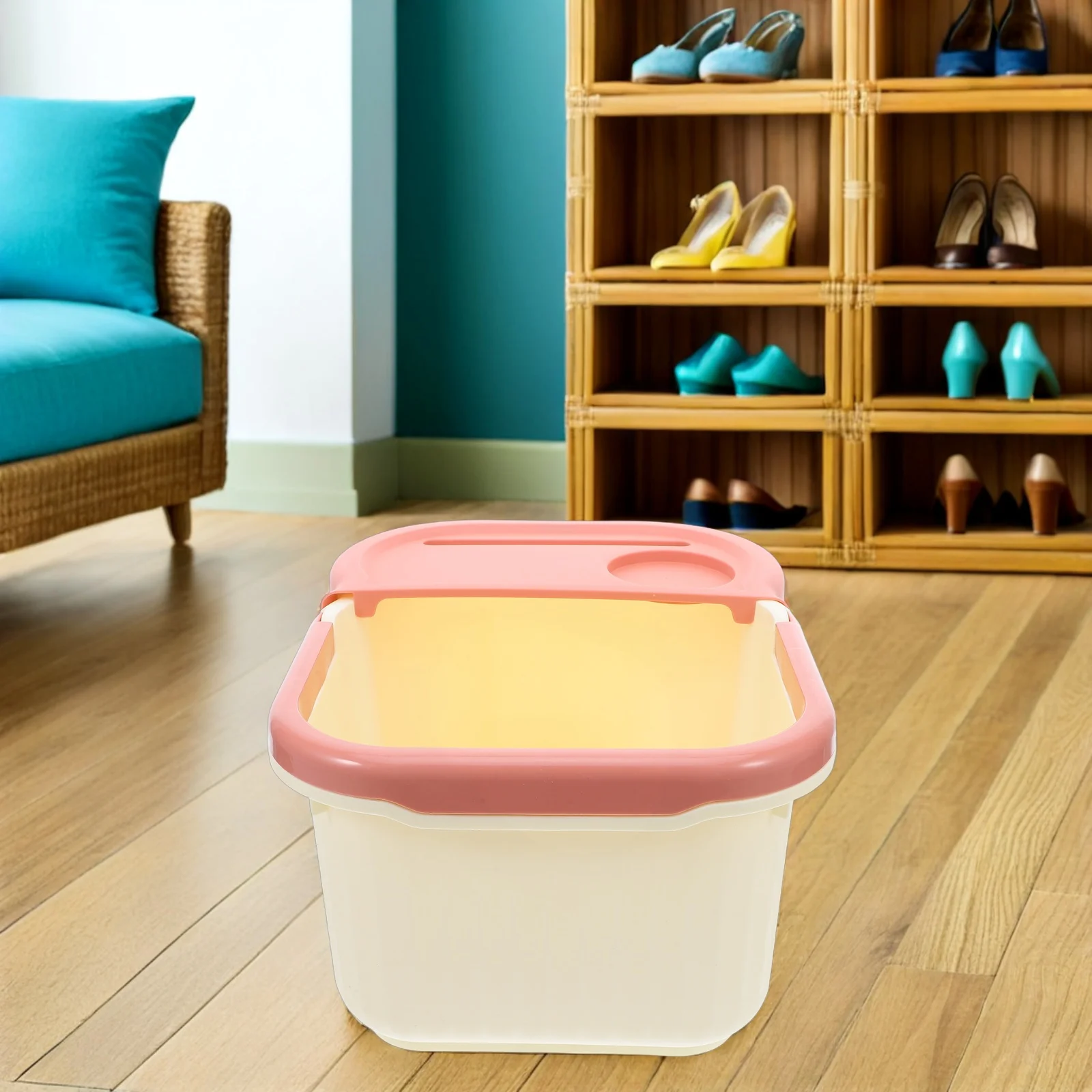 

Plastic Pedicure Foot Soak Tub Travel Spa Care Bath Basin Massage Foot Bath Basin Foldable Handle Home Office Use Beige