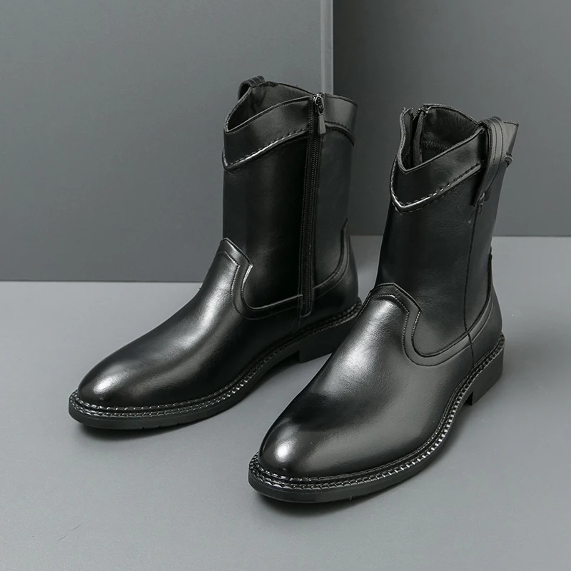 New Men Cowboy Boots Black Brown Side Zipper European and American Fashion Brand Chelsea Boots Knight Boots Size 38-46 Men Boots