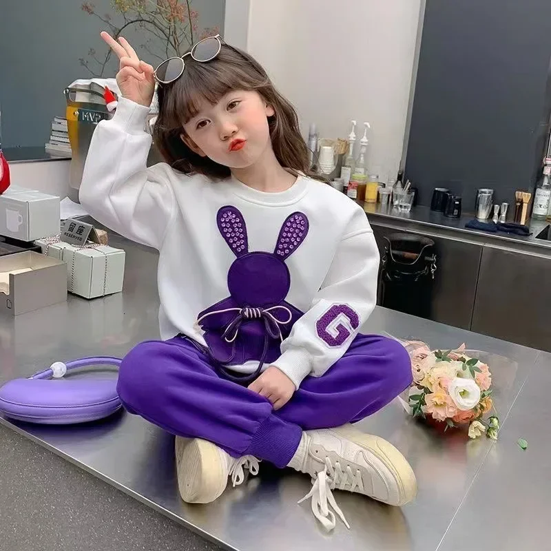 Fashion Toddler Baby Girl Fall Clothes Sets Kids Sports Cartoon Rabbit Sweatshirt Pants 2Pcs Suits Teenage Tracksuit Outfits