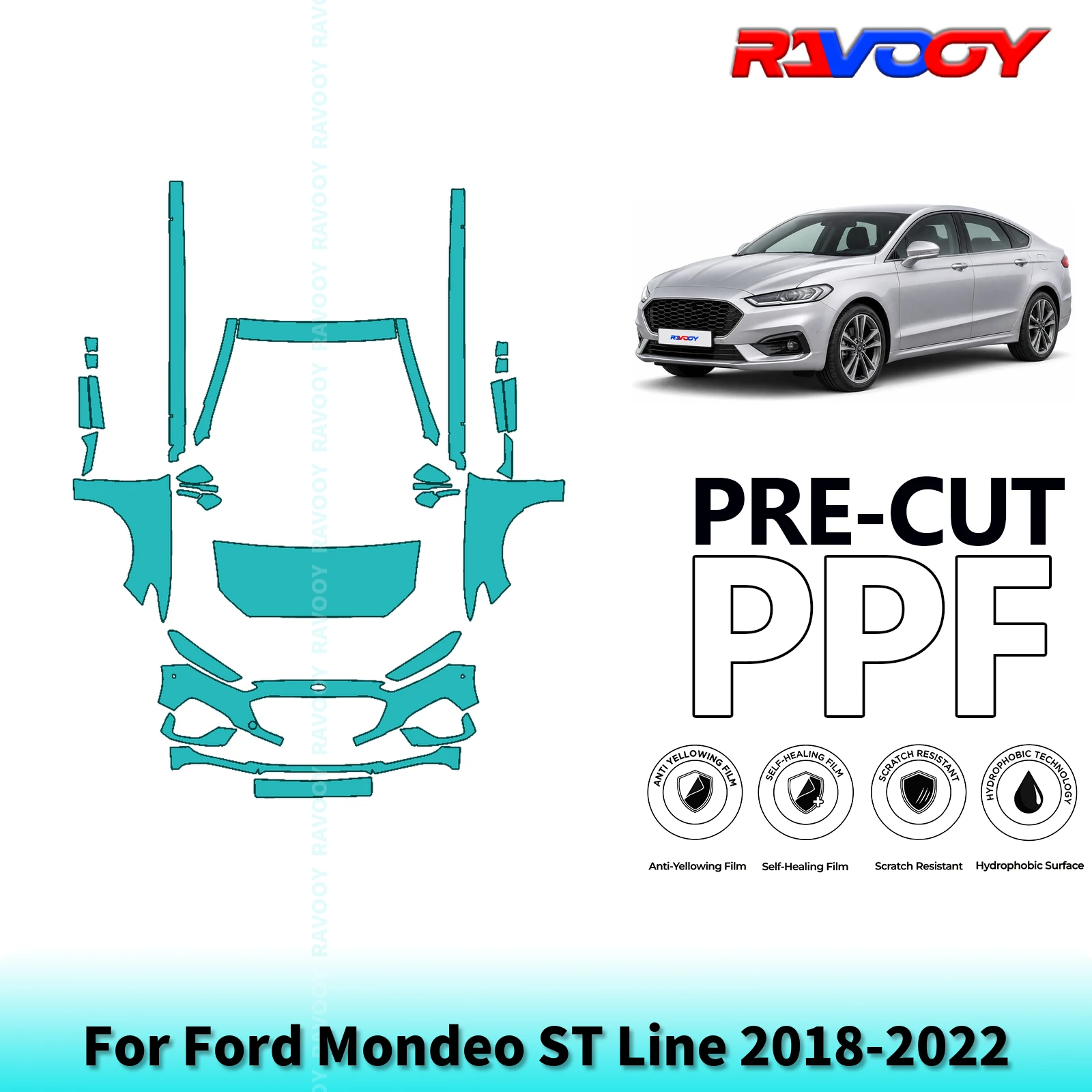 For Ford Mondeo ST Line 2018-2022 Partial Front+Rockers 8.5Mil Pre-Cut Paint Protection Film PPF Clear Bra Kit Clear/Matte/Black
