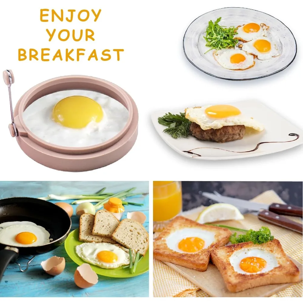 Non-Stick Nordic Style Silicone Egg Rings Pancake Molds 4-Pack 4 Inch Colorful Kitchen Baking Tools
