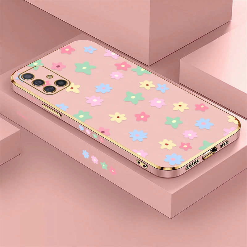 Plating TPU Phone Case For Samsung Galaxy A71 4G 5G A31 A11 A30 A20S A70S A50 A51 A21S Shockproof Flower Print Anti Fall Cover