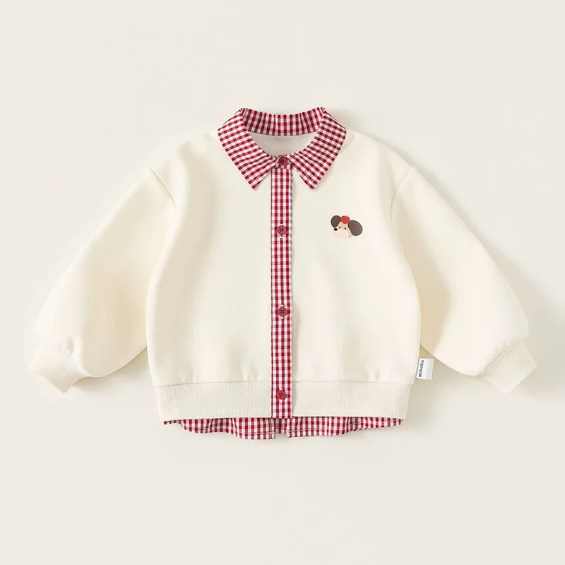 2Piece Spring Autumn Toddler Girl Clothes Korean Fashion Cartoon Long Sleeve Plaid Baby Tops+Loose Jeans Children Clothing B517