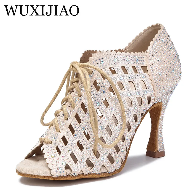 

WUXIJAIO New High Heels Latin Dance Shoes Women Ballroom Dance Training Shoes Tango Salsa Ladys Girls skin Wedding Heels