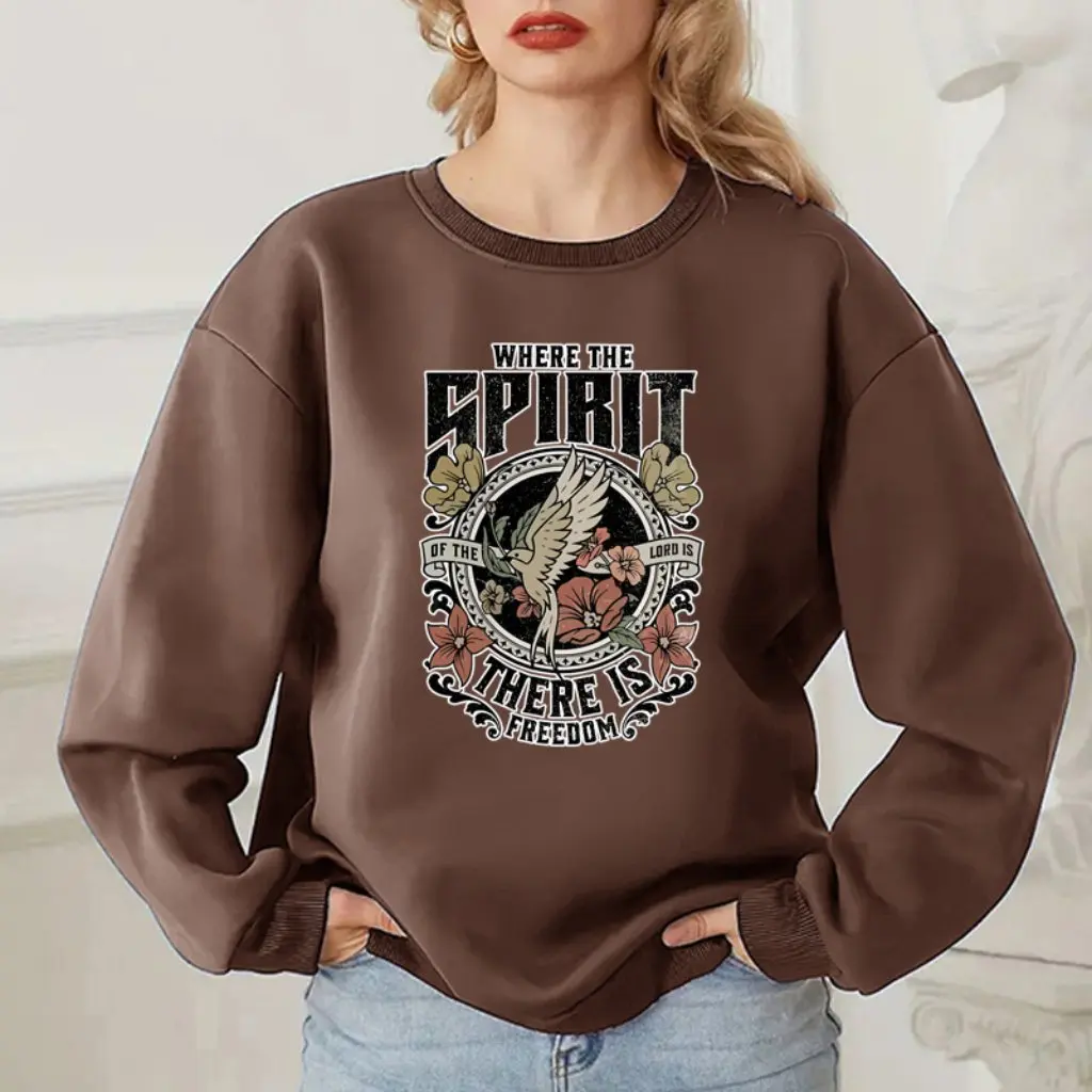 Women's Fleece-Lined Crew Neck Sweater with Letter Printing And Back Collar Autumn Winter Fashion by