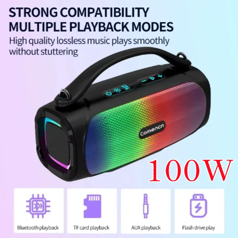 

100W Outdoor RGB Lamp Camping Portable Waterproof Strong Subwoofer Wireless Surround Sound Box Bluetooth Speaker Caixa De Som