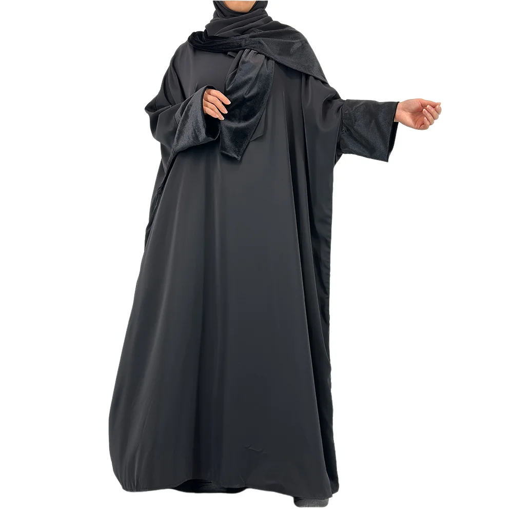 

Черное платье-абайя для женщин на Рамадан и Ид, с рукавами «летучая мышь», мусульманское платье-хиджаб, исламская одежда, турецкий кафтан, марокканский кафтан, платья-вестидос