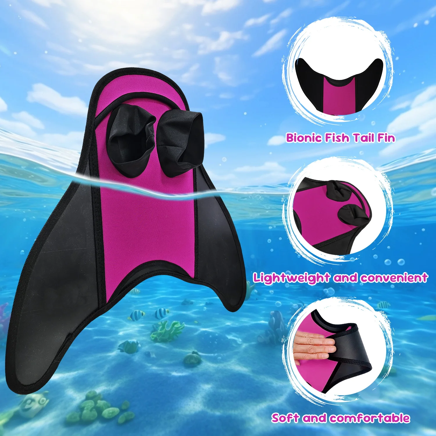 Children's Mermaid Fins Lightweight Snorkelling Tail Fins Suitable for Beginners Kid Winter Holiday Indoor Swimming Freediving