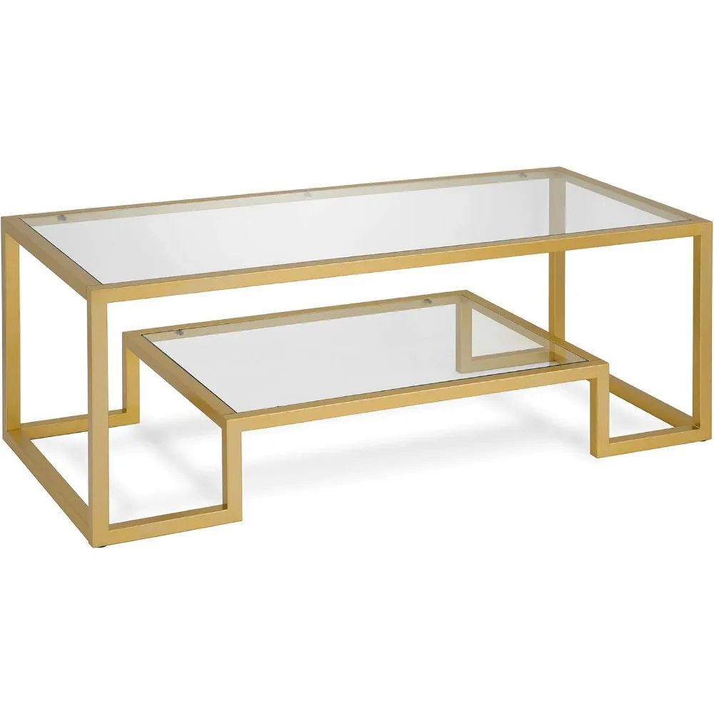 

45" Wide Rectangular Coffee Table in Brass, Modern coffee tables for living room, studio apartment essentials