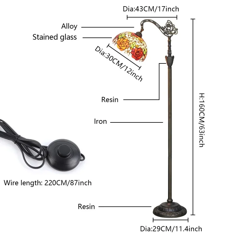 Paralume in vetro colorato a mano rosa bicolore rosso e arancione da 12 pollici in stile veneziano romantico Tiffany