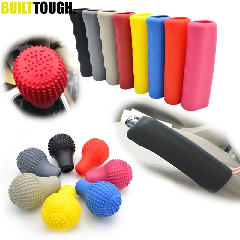 2Pcs Car Auto Round Shaped Silicone Gear Shift Knob Cover Manual Automatic Nonslip Lever Knobs Case Hand Brake Handle Protector