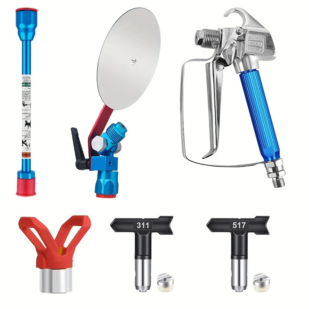 Airless Paint Spray Gun with 311&517 TIP, 7.87 Inch Extension Rods and Spray Guide Accessory for Airless Paint Sprayer