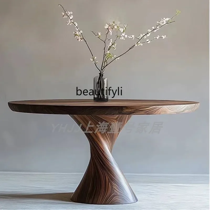 

Medieval simple luxury solid wood round table designer creative size apartment retro round table, high-end round dining table