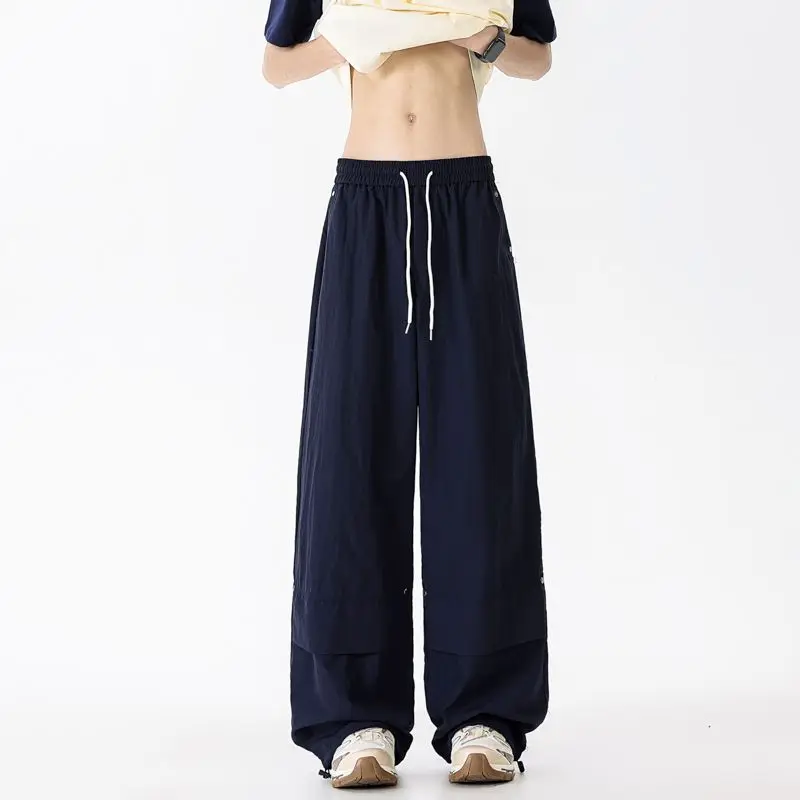 

American Sle Dstring Casual Pants Men's Summer Thin Qui Dry Wide Leg Pants Jazz Workwear Polyester Fiber Straight Leg