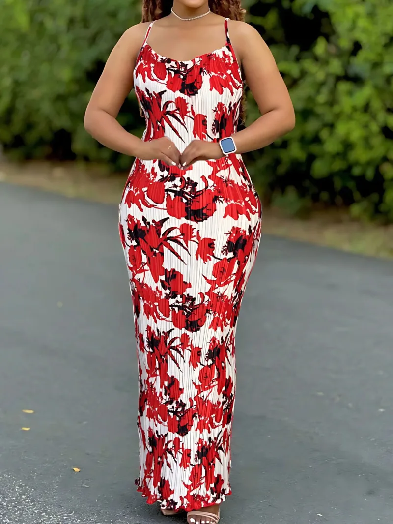 Vestido plissado com estampa tie-dye feminino, vestido bodycon com alça espaguete de verão, vestidos casuais de emagrecimento, roupas femininas 5RDM