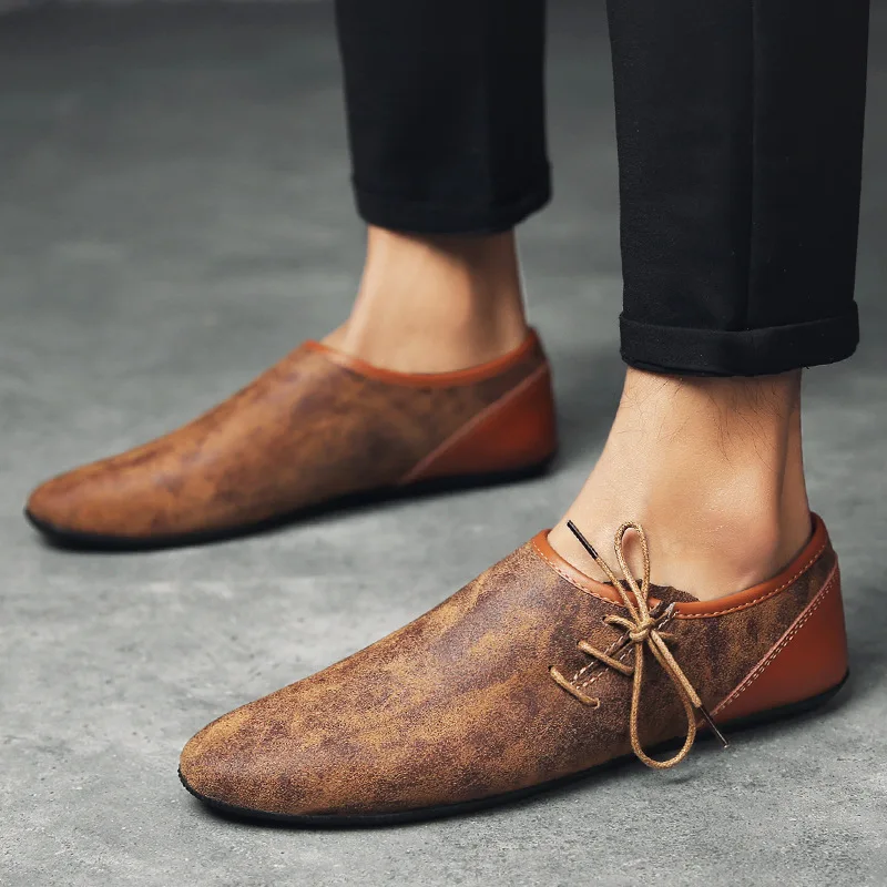 

Classic Men Fashionable Casual Loafers Men Lace-up Lightweight Comfortable Travel Business Leather Shoes Sizes 38-44 Men Shoes