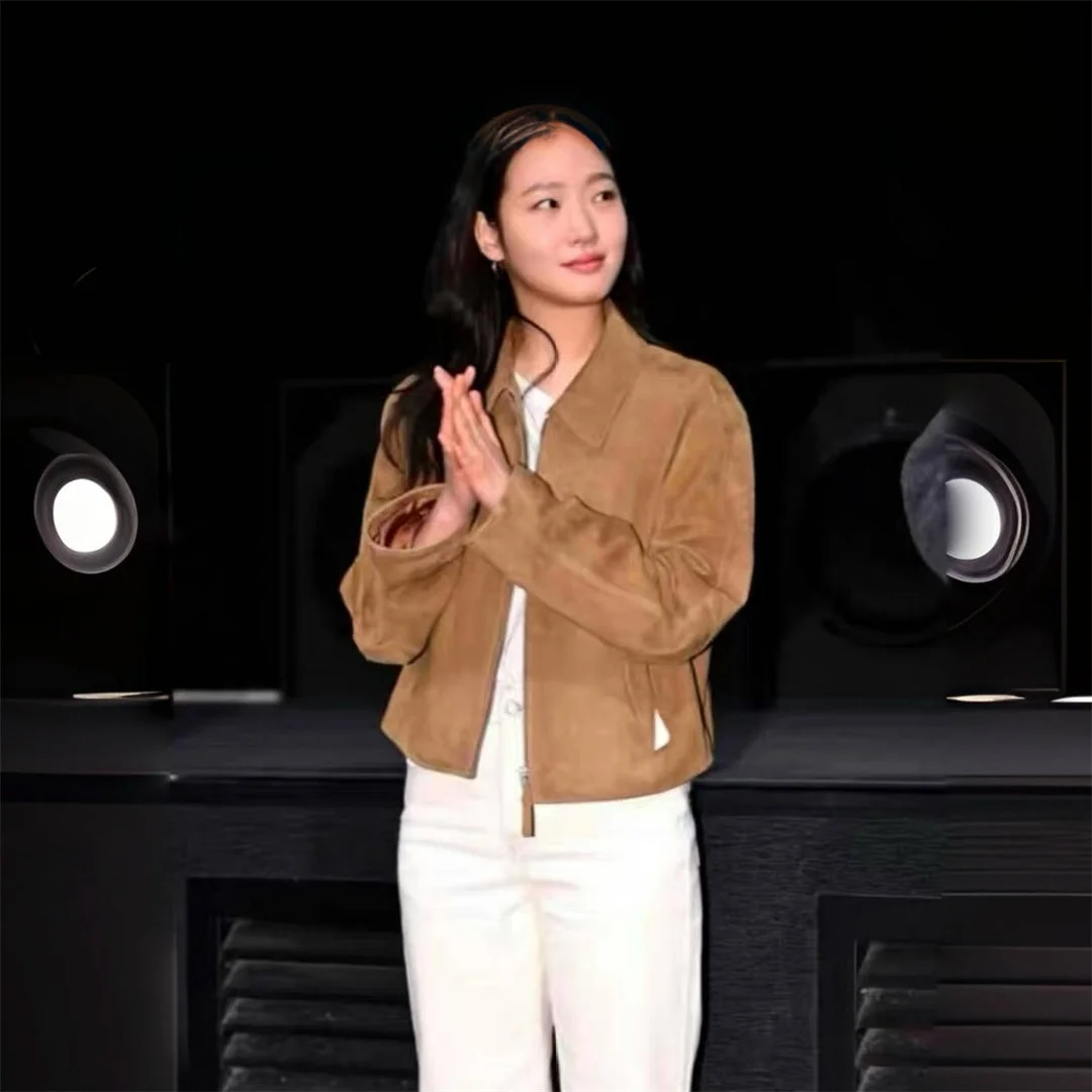 Rec Suede Short Jacket Brown Autumn Ladies' Commuter Style Straight Tube Shape Polyester Fiber Non-deformable Zipper Closure
