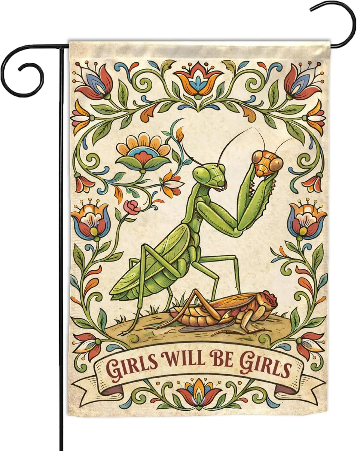 VOTANTA (12"x18") Girls Will Be Girls Garden Flag Funny Praying Mantis Feminist Women's Rights Equality Protest  AAS