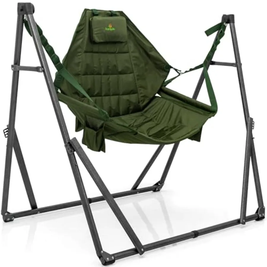 2 in 1 Hammock and Swinging Chair with Collapsible Steel Stand Carrying Case Portable Adjustable 30s Set Up for Outdoor Indoor