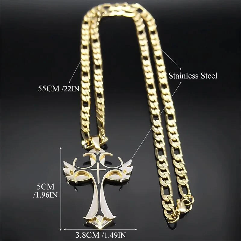 Multilayer Christian Kreuz Anhänger Halskette für Männer Hip Hop Edelstahl Gold Farbe Kruzifix Halsketten Männlichen Schmuck Geschenke – Detail 3