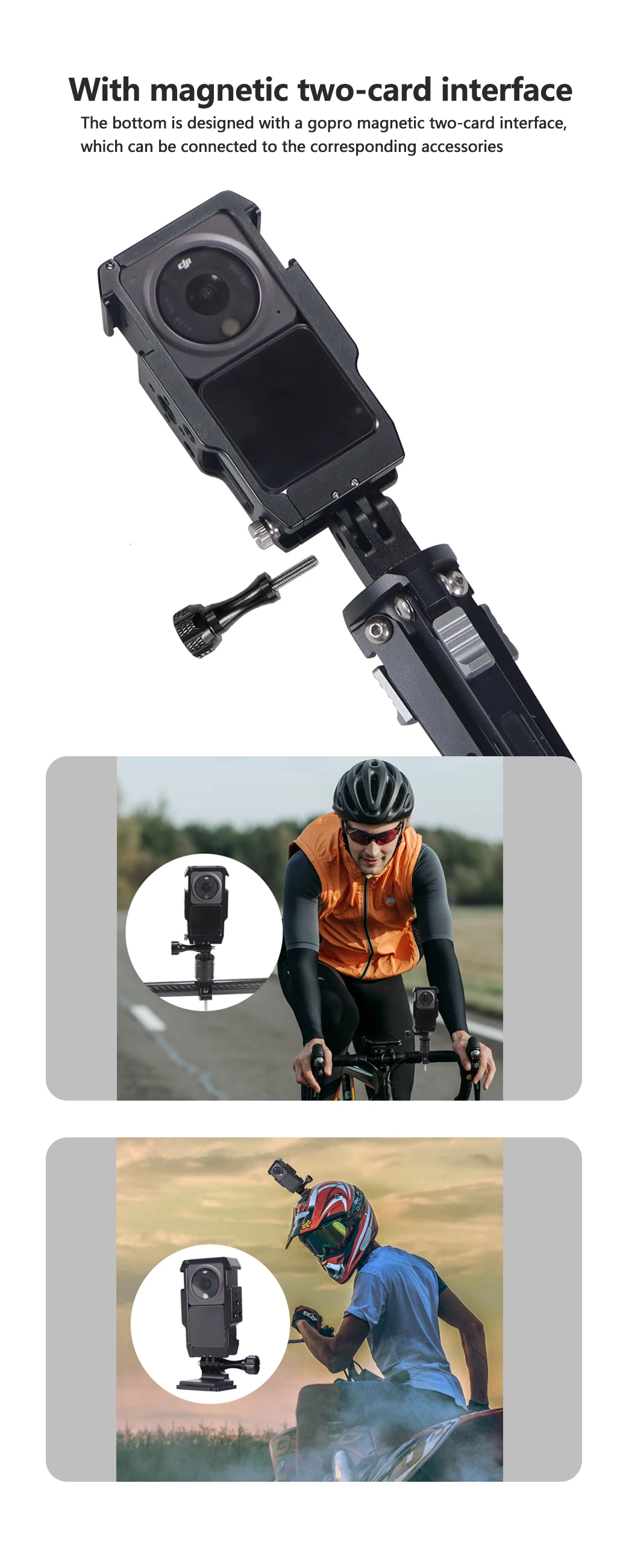 Magnetischer Action-Kamera-Käfig für DJI Action 2 Dual-Screen Vollkäfig mit Cold-Shoe-Halterung, 1/4 3/8 ARRI-Positionierungslöchern und Ladestation – Detail 4