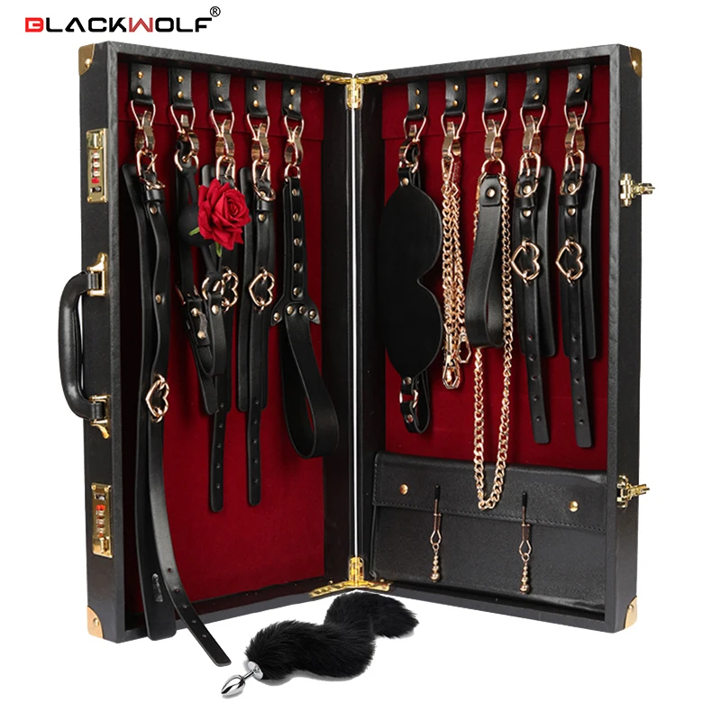 Luxury Bed Bondage Set Genuine Leather BDSM Kits Restraint Handcuffs Collar Gag Erotic Sex Toys For Women Couples Adult Games