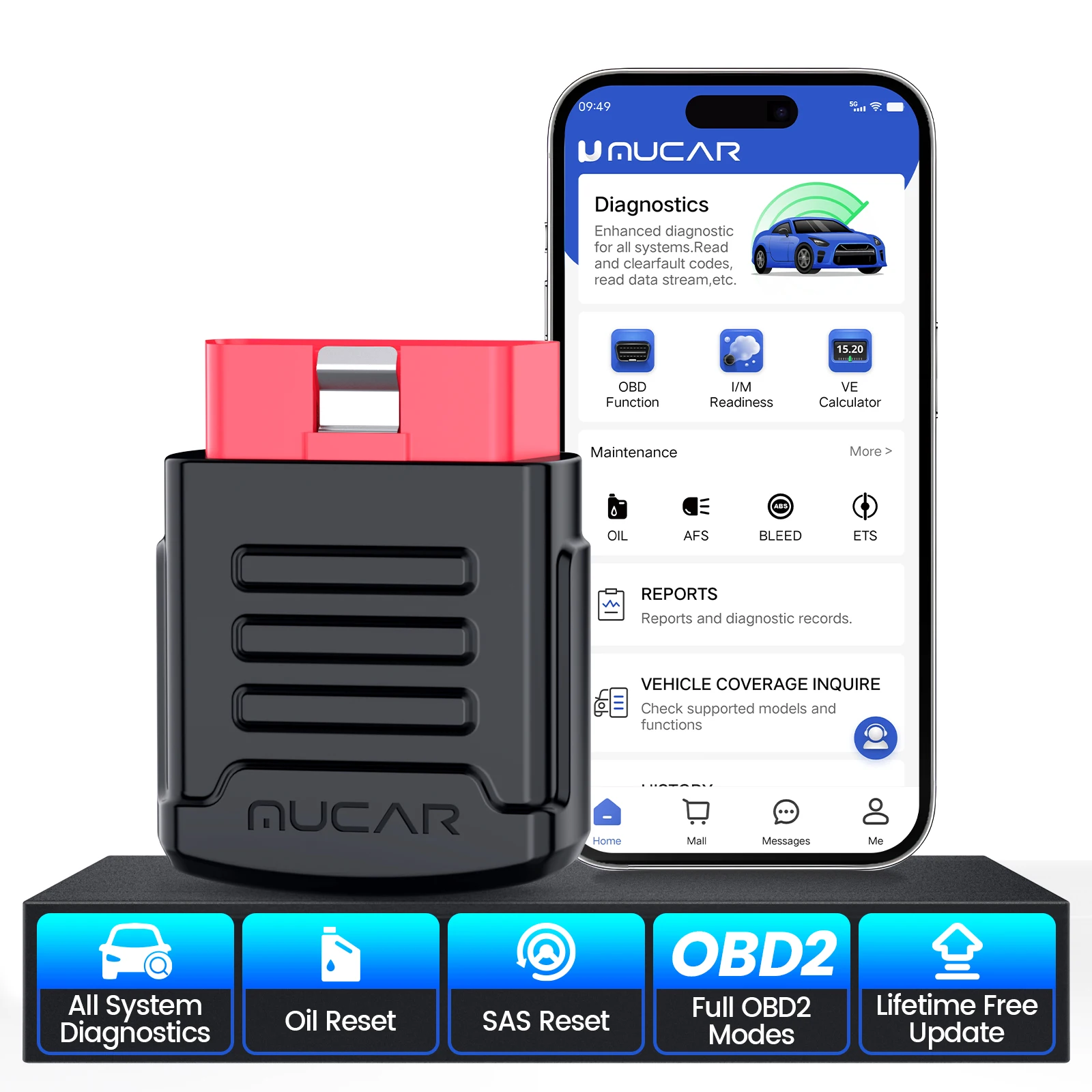 

MUCAR BT200 BT200 PRO OBD2 Bluetooth-сканер Автомобильный диагностический инструмент Инструмент автоматического сканирования Полная диагностика системы Пожизненное бесплатное масло Сброс SAS