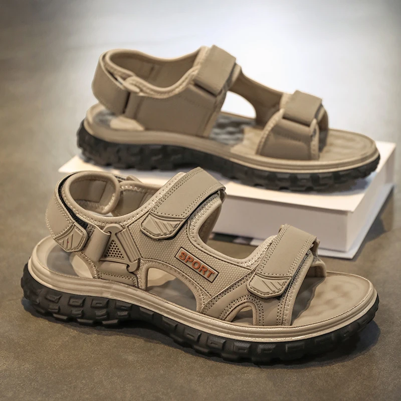 

Sports Roman Style Men's Sandals Lightweight Water Resistant Hiking Beach Shoes Soft Bottom Breathable Casual Slip-On Shoes